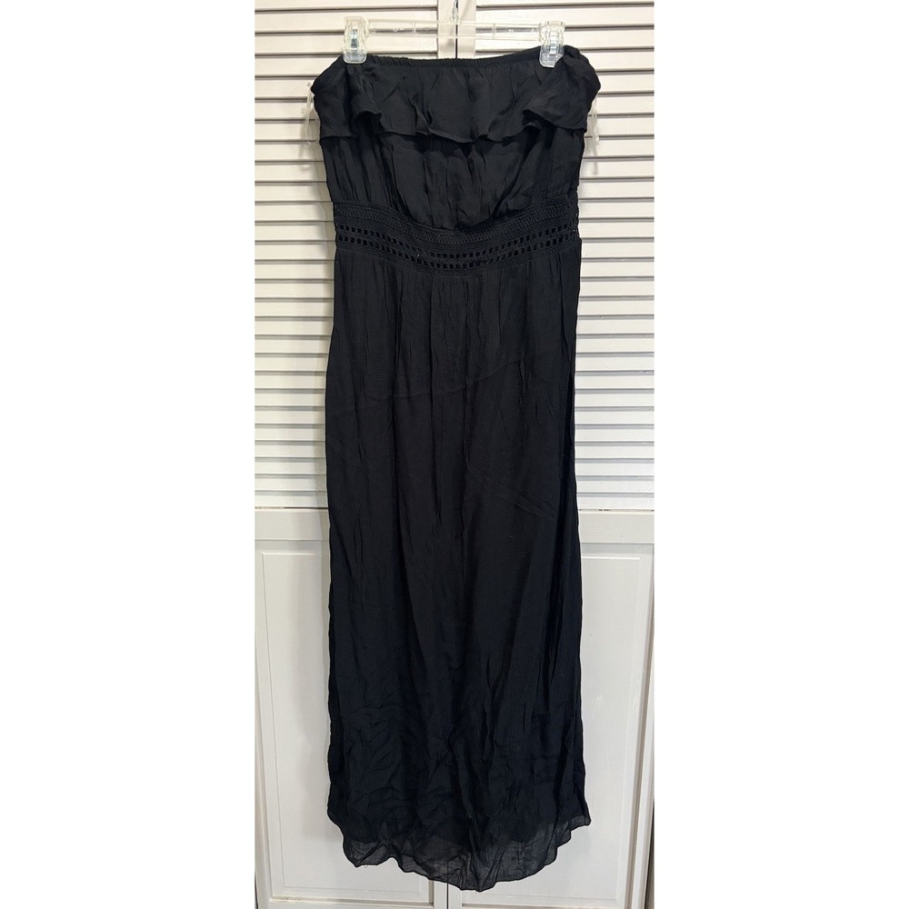 NOBO Black Strapless Lined Maxi Dress Size 2XL NWT Ruffle Crochet Detail